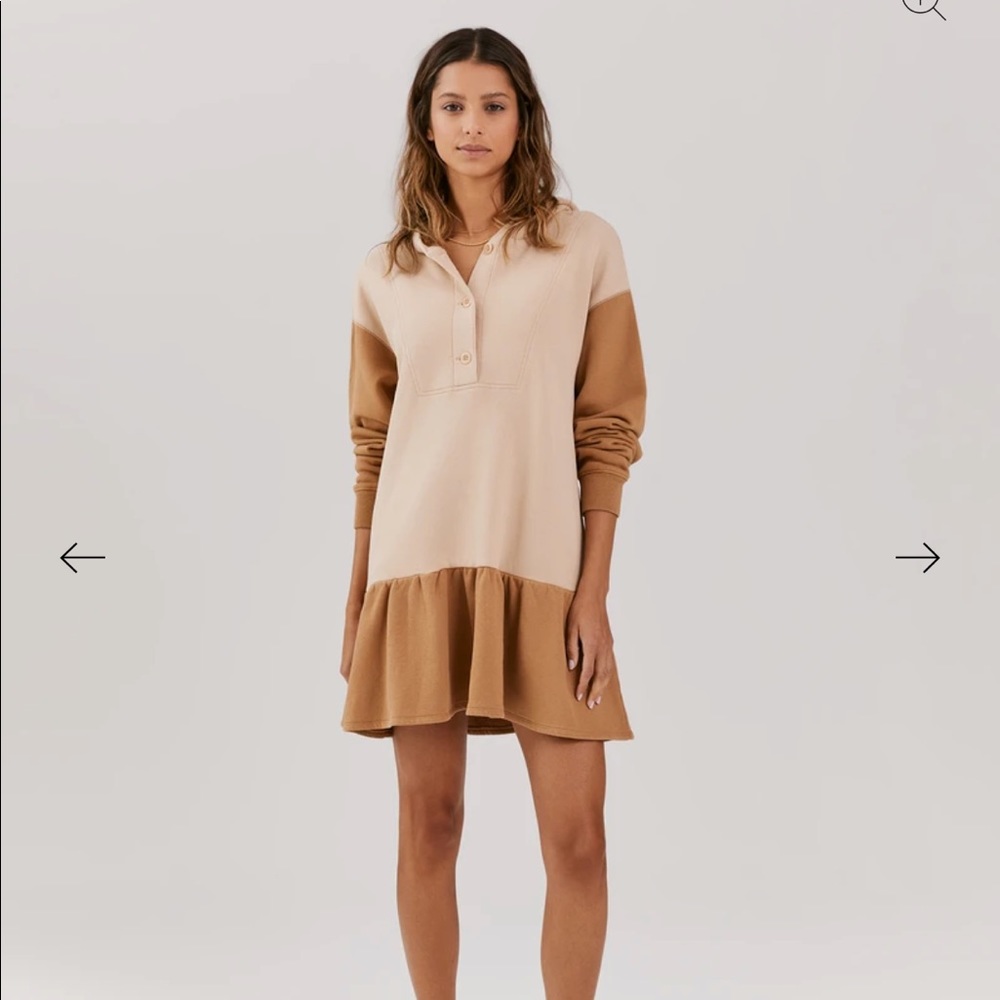 Dottie Hooded Sweatshirt Dress in Tan Combo